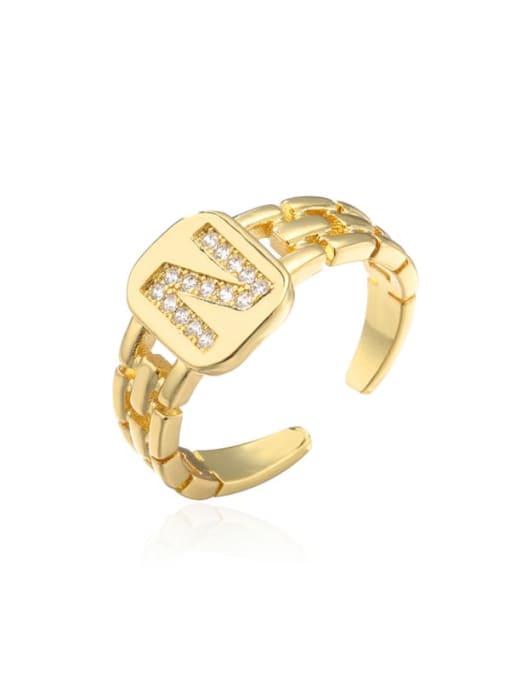 N Brass Cubic Zirconia Letter Vintage Band Ring