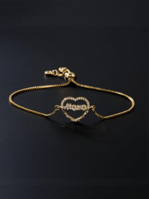 30471 Brass Cubic Zirconia Heart Vintage Adjustable Bracelet