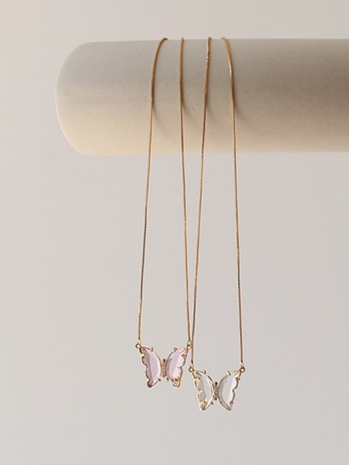 Five Color Brass Glass Stone Butterfly Minimalist Pendant Necklace 2
