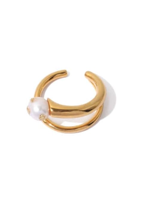 golden Brass Imitation Pearl Irregular Minimalist Stackable Ring