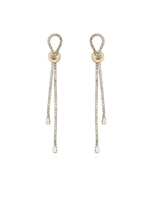 14K gold Copper Cubic Zirconia Water Drop Dainty Threader Trend Korean Fashion Earring