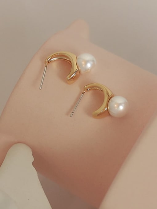 Five Color Brass Freshwater Pearl Geometric Vintage Stud Earring 2