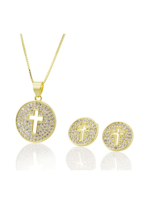 renchi Brass Cross  Cubic Zirconia Earring and Necklace Set 3