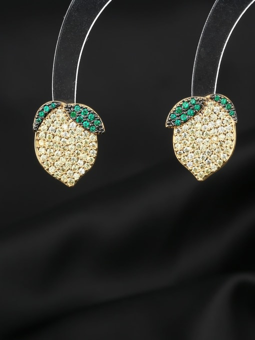golden Brass Cubic Zirconia Friut Luxury Stud Earring