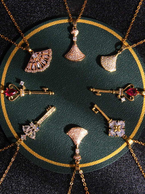 AOG Copper Cubic Zirconia Key Trend Fan Pendant Necklace