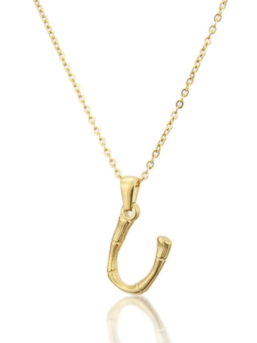 U Titanium Rhinestone minimalist letter Pendant Necklace