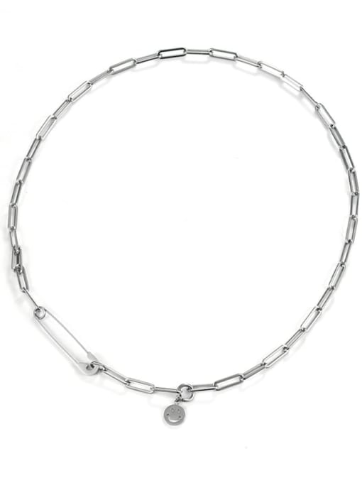 TINGS Titanium Steel Smiley Minimalist Hollow Chain Lariat Necklace 0