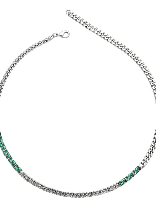 Emerald Zircon Necklace Brass Cubic Zirconia Green Geometric Dainty Link Necklace