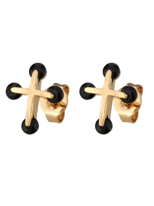 Gold Plated Black zirconium Brass Cubic Zirconia Cross Minimalist Stud Earring