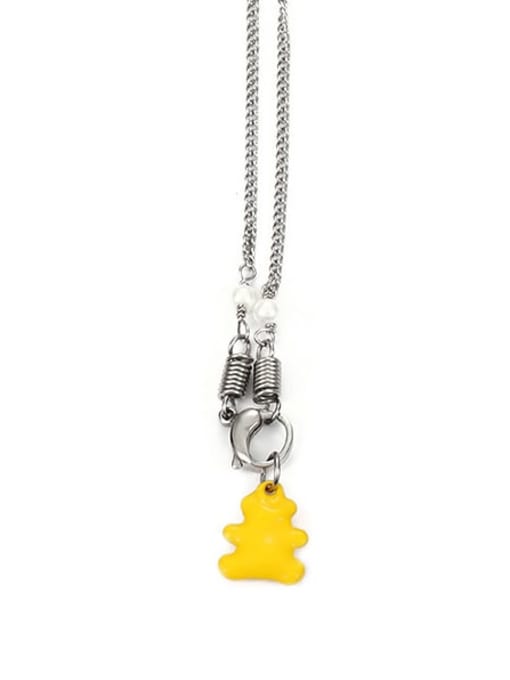 Lemon yellow Titanium Steel Enamel Bear Cute Necklace