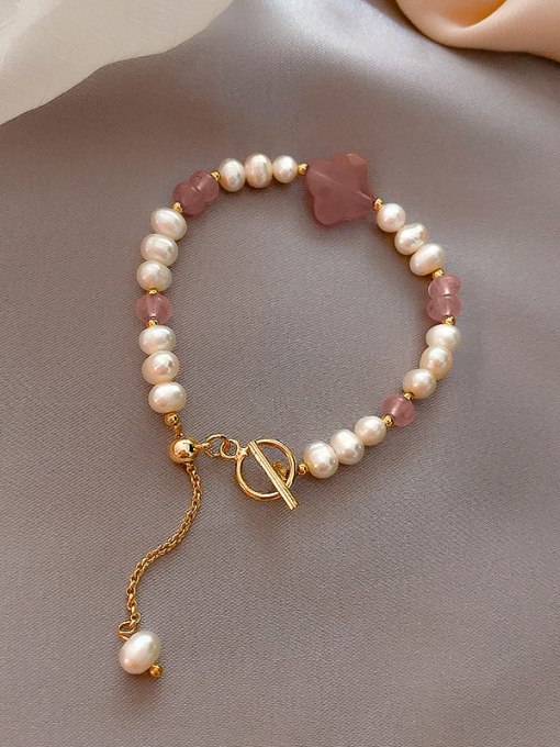 Pink  pearl bracelet Alloy Imitation Pearl Irregular Cute Adjustable Bracelet