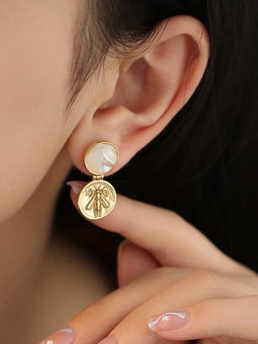 Five Color Brass Shell Round Dainty Stud Earring 1