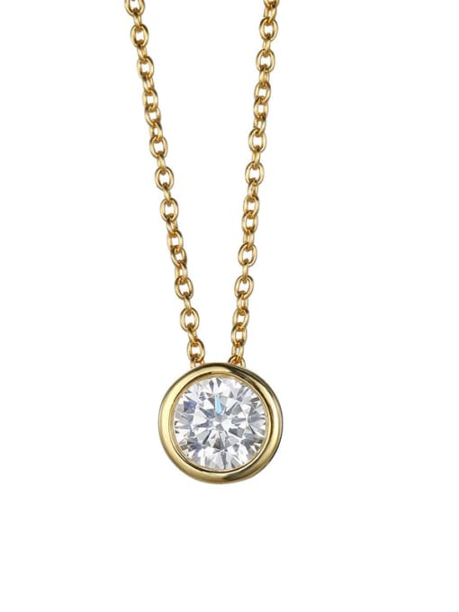 golden Stainless steel  Round Cubic Zirconia Round Minimalist Necklace