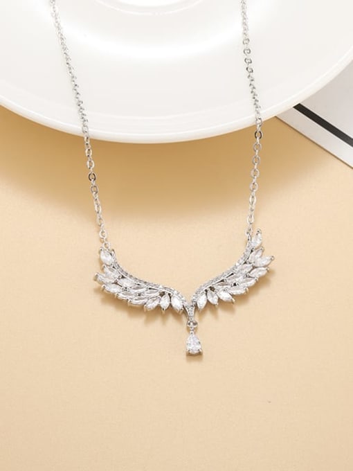 platinum Brass Cubic Zirconia Wing Minimalist Necklace