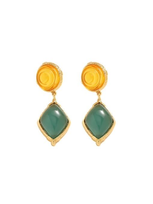 golden Brass Resin Geometric Vintage Drop Earring