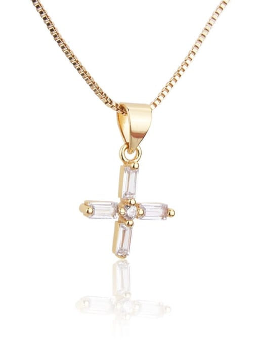 renchi Brass Cubic Zirconia  Cute Cross Earring and Necklace Set 3