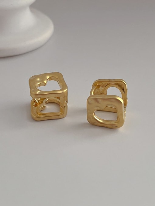 Square hollow ear buckle Brass Geometric Minimalist Huggie Earring