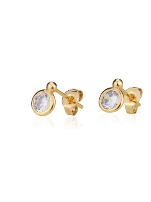 Gold plated white zirconium Brass Cubic Zirconia Round Minimalist Stud Earring