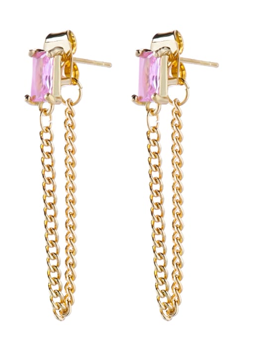 Pink Brass Cubic Zirconia Tassel Vintage Threader Earring