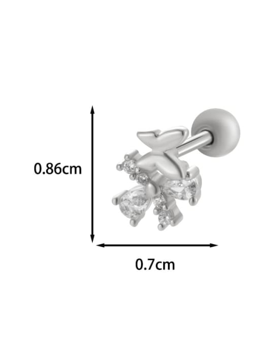 5 #  White Gold--Single Brass Cubic Zirconia Heart Bow-Knot Cute Single Earring