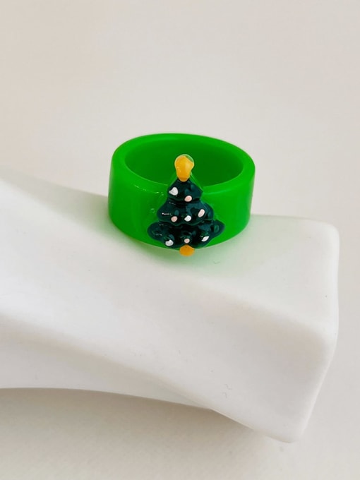 I 226 green ring Resin Geometric Cute Christmas stacking Band Ring/Multi-Color Optional