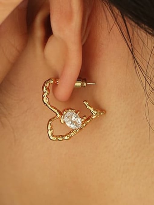 Five Color Brass Cubic Zirconia Heart Vintage Stud Earring 1