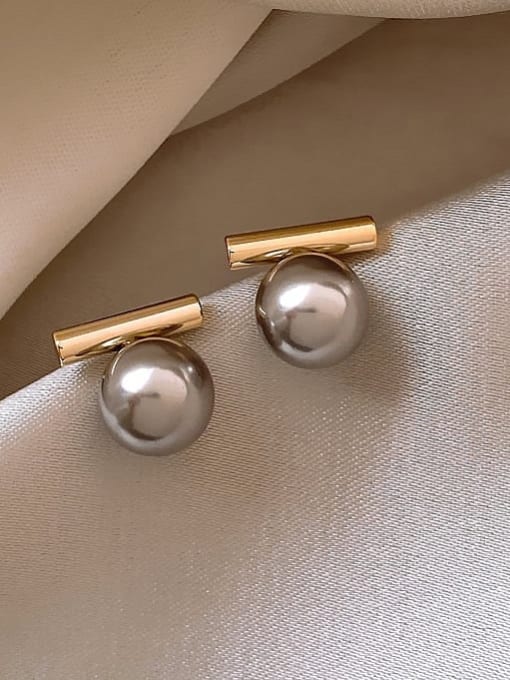 YOUH Brass Imitation Pearl Geometric Dainty Stud Earring 0