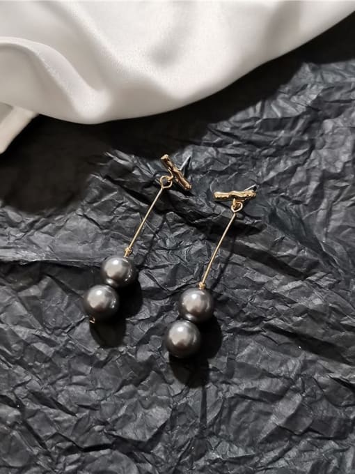 Grey Pearl Copper Imitation Pearl Tassel Minimalist Drop Trend Korean Fashion Earring