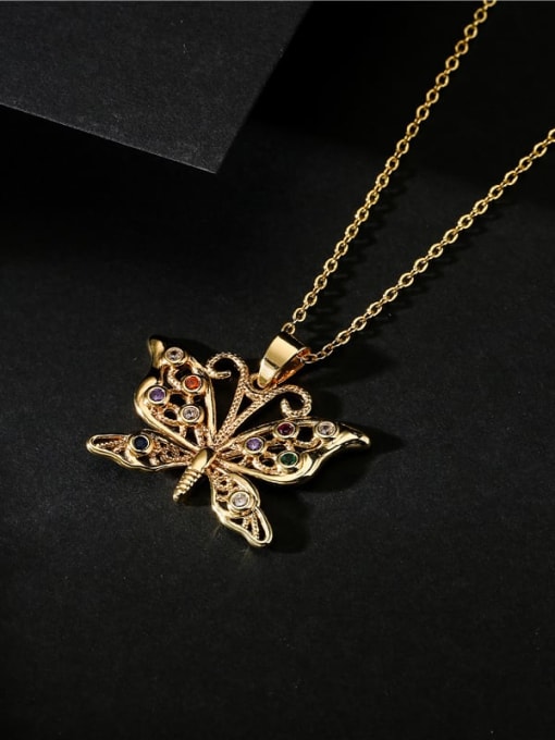 AOG Brass Rhinestone  Trend Butterfly Pendant Necklace 2