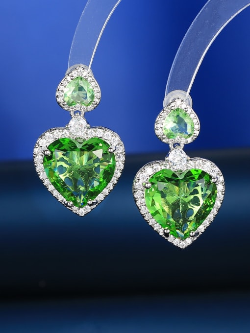 light green Brass Cubic Zirconia Heart Statement Cluster Earring
