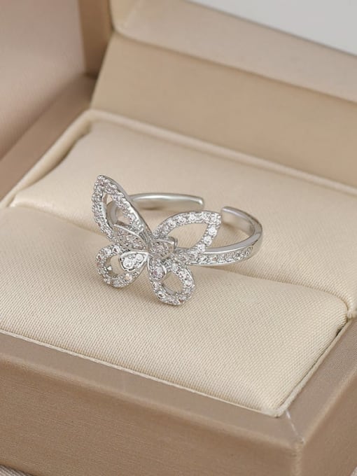 Steel color JZ10,539 Brass Cubic Zirconia Butterfly Dainty Band Ring
