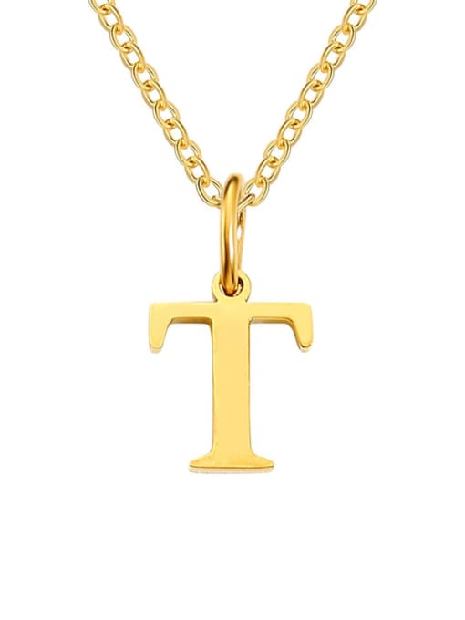 T Gold Stainless steel Letter Minimalist Necklace