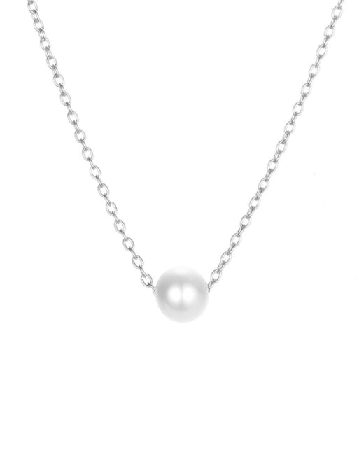 Steel color Stainless steel Imitation Pearl Round Minimalist Necklace