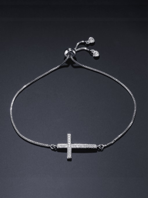 platinum Brass Cubic Zirconia Cross Vintage Adjustable Bracelet