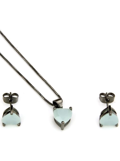 Black zirconium plating Brass Heart Cubic Zirconia Earring and Necklace Set