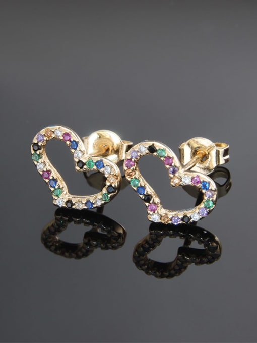 renchi Brass Cubic Zirconia Heart Dainty Stud Earring 2