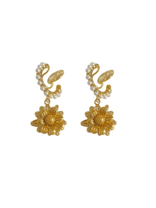 HYACINTH Brass Imitation Pearl Flower Minimalist Clip Earring 0