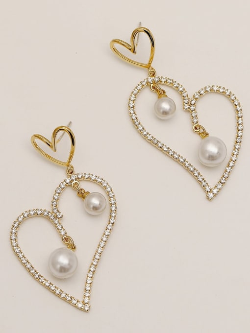 HYACINTH Brass Cubic Zirconia Heart Vintage Stud Trend Korean Fashion Earring 0