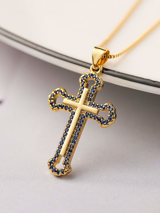 22975 Brass Cubic Zirconia Cross Hip Hop Regligious Necklace