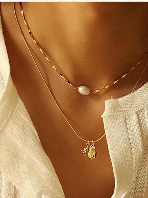 ACCA Brass Freshwater Pearl Geometric Dainty Necklace 1
