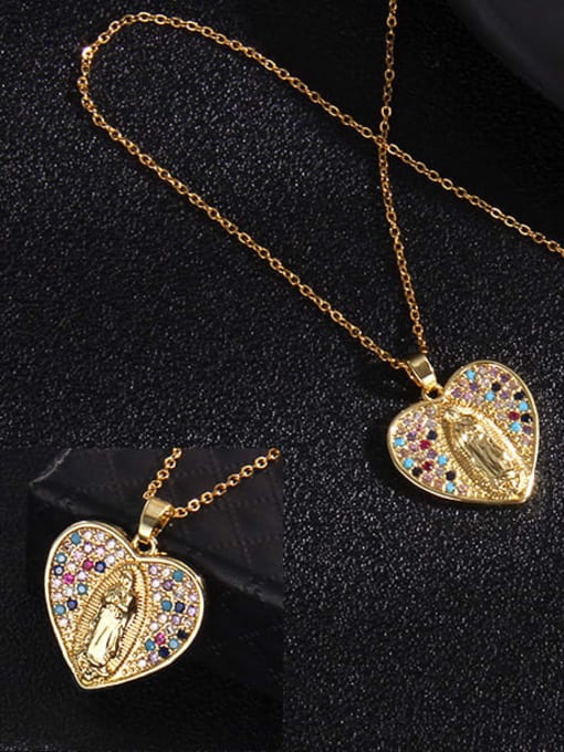 9 a382 Copper Cubic Zirconia Heart Vintage Regligious Necklace