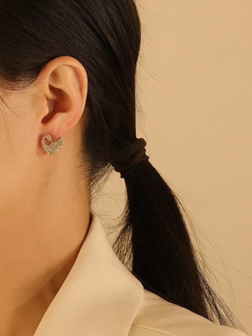 HYACINTH Brass Cubic Zirconia Swan Classic Stud Trend Korean Fashion Earring 2