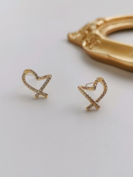gold Copper Cubic Zirconia Heart Minimalist Stud Trend Korean Fashion Earring