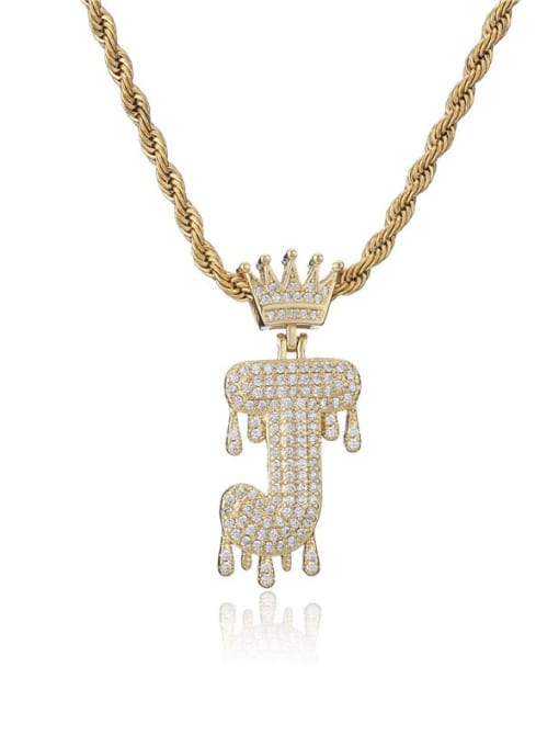J Brass Cubic Zirconia Crown Hip Hop Letter Pendant Necklace