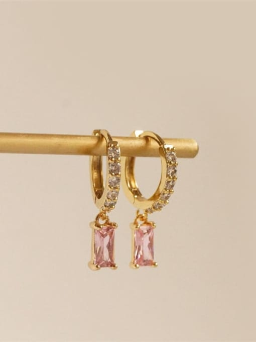 light pink Brass Cubic Zirconia Geometric Minimalist Huggie Earring