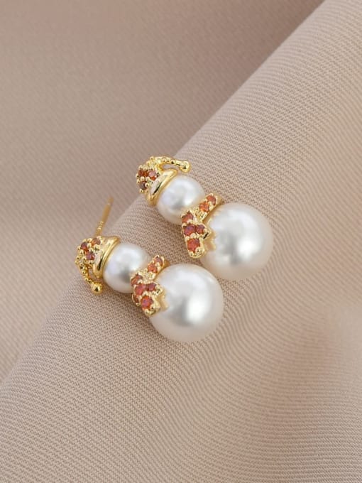 Gold ED65986 Brass Imitation Pearl Snowman Dainty Stud Earring
