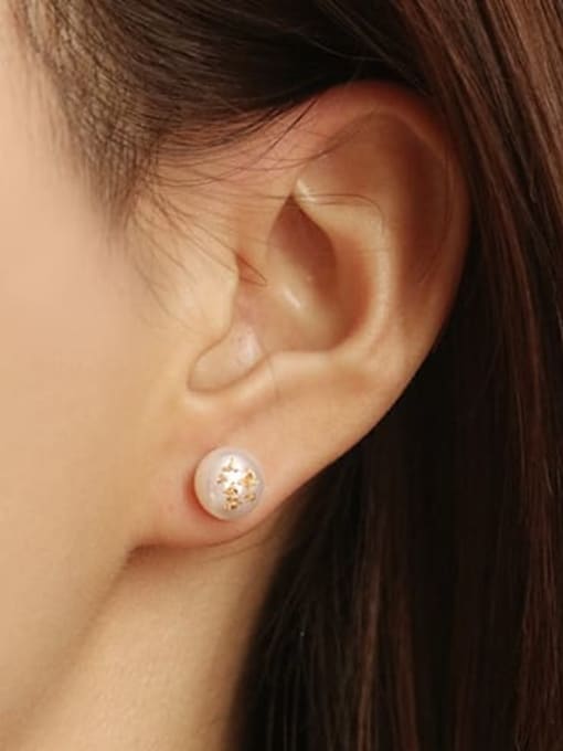 ACCA Brass Freshwater Pearl Geometric Minimalist Stud Earring 1