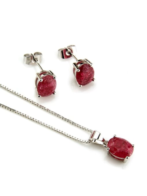 Red zircon plated with platinum Brass Round Cubic Zirconia Earring and Necklace Set