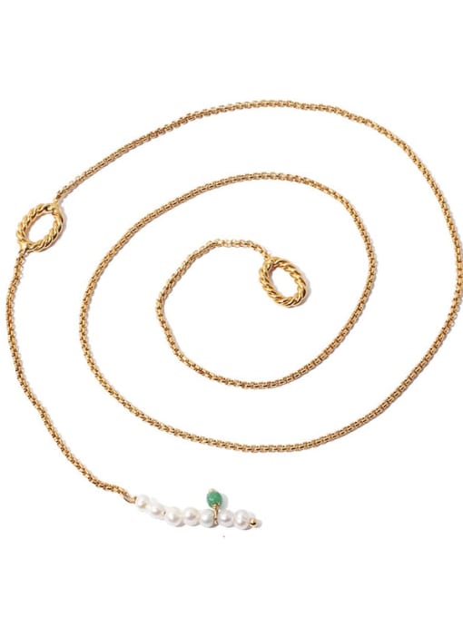 Five Color Brass Imitation Pearl Tassel Vintage Lariat Necklace 0