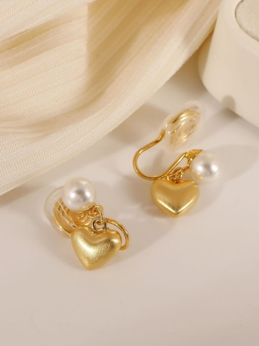HYACINTH Brass Imitation Pearl Heart Vintage Clip Earring 3
